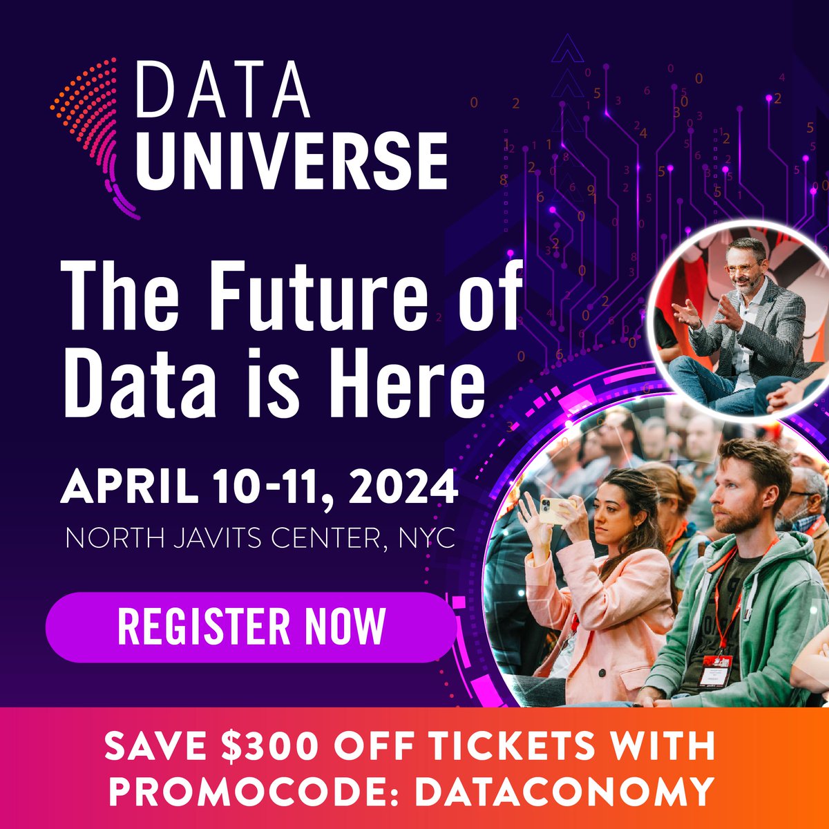 Hey data enthusiast, there is an event that's set to ignite the Big Apple - NYC. Join our partner #DataUniverse, happening on April 10-11th at the North Javits Center.🌐 You can save $300 off with our promo code: DATACONOMY. Register now: datauniverseevent.com/en-us/registra… #data #ai