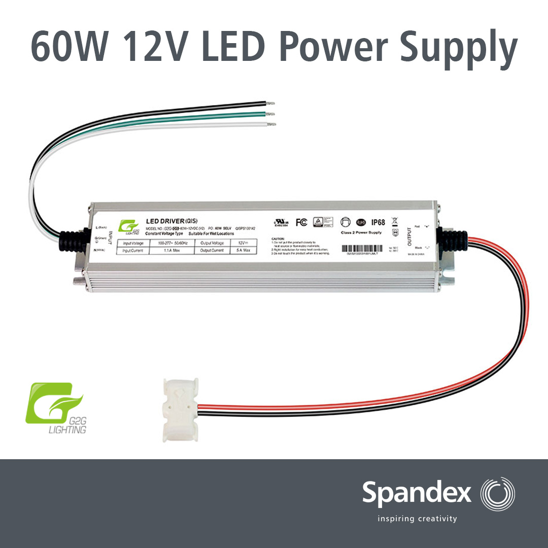 NEW! G2G Lighting 60 Watt 12 Volt Class 2 LED Power Supply.  
Can power up to 50 WOW II LED modules.
Also available in 120 Watt.

Learn more or buy now, shop.spandex.com/en_US/p/EKM

#SpandexUS #InspiringCreativity