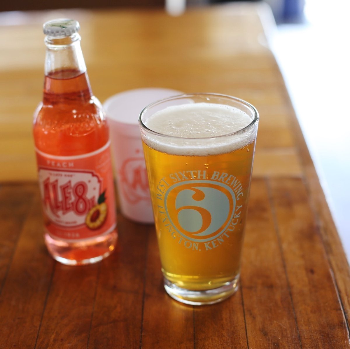 Peach Ale-8 Preview! 🍑✨ Snag free samples & cups to keep from our friends at ale8one 👀 First sips Wednesday 3/20 from 5-7! 🍑 psssst...see that beer? That's our French Pilsner. 10/10 would recommend either of these sips for a Spring refresher.