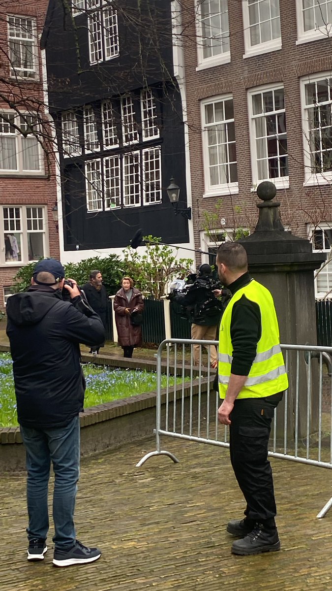 The crew filming “Midwinter Break “#LesleyManville #begijnhof #amsterdam