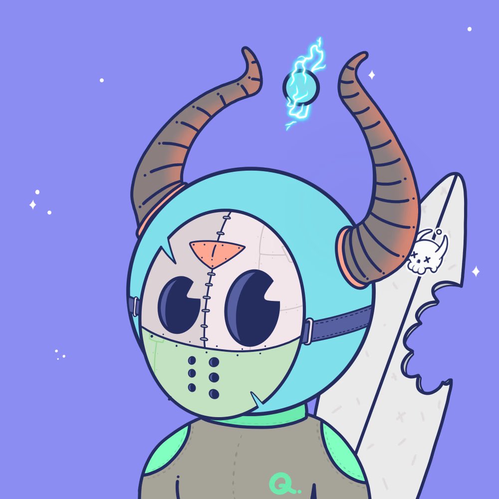 Nothing better than checking the #Quirkling floor and seeing a Surfer just waiting for me!!! 

If you know me you know I can’t get enough of these <a href="/quirkiesnft/">Quirkies</a> Gems.
Shark bite Surfer. Hockey Mask. Blue star background!!! OMG 🌴🦑🏄🏾‍♂️☠️🏴‍☠️