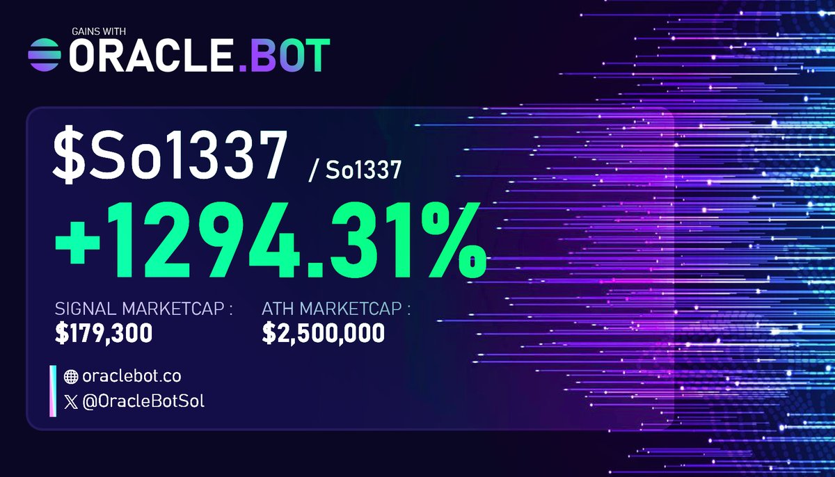 Oracle.Bot (@oraclebotsol) on Twitter photo #So1337 @so1337_sol
🎯Signal : 179.3k
📈ATH : 2.5M
💸Profit : x13.94
👉Hold 1000 $ORACLE to get access to the bot : dexscreener.com/solana/gqkhnbz… #So1337 @so1337_sol
🎯Signal : 179.3k
📈ATH : 2.5M
💸Profit : x13.94
👉Hold 1000 $ORACLE to get access to the bot : dexscreener.com/solana/gqkhnbz…