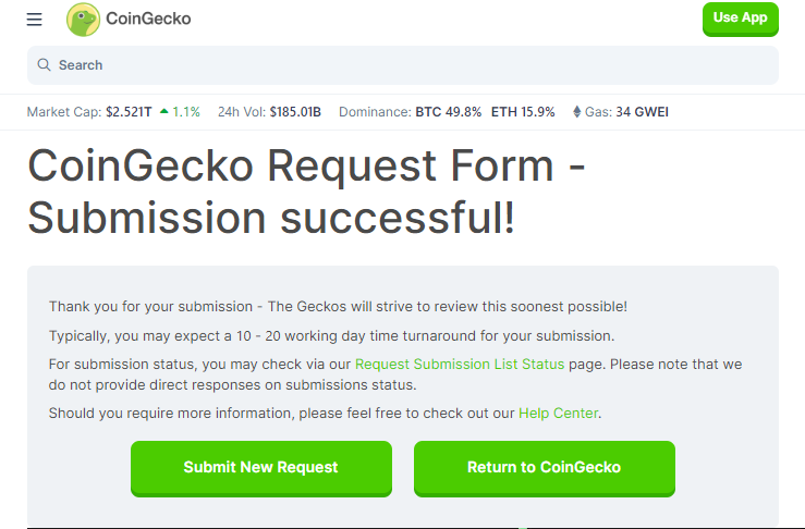 We are ready to get listed on CoinGecko. Fingers Crossed !!
Request ID - CL2003240087
coingecko.com