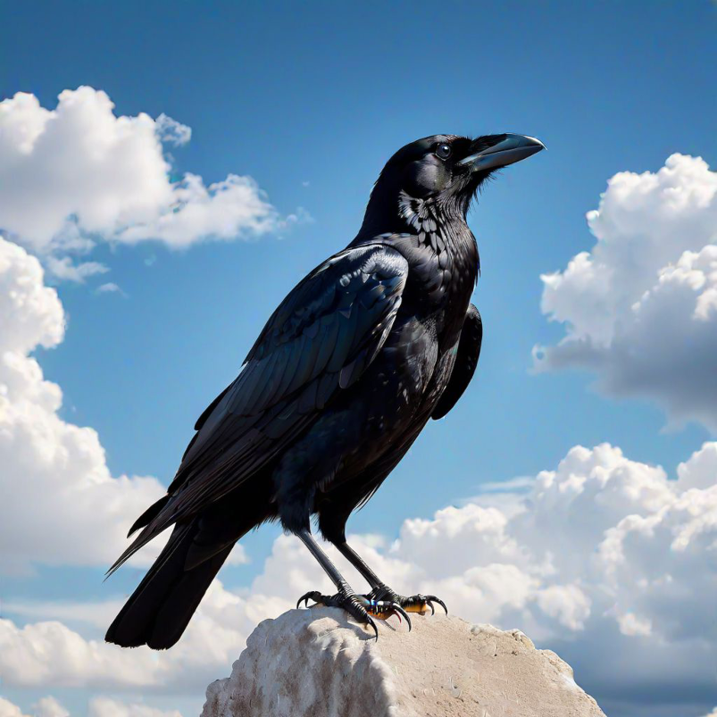 GalleryPure's tweet photo. This brilliant image, depicting a crow against a background of clouds in the sky, was created after thorough research, and countless iterations, with the help of deep knowledge. #synthography https://t.co/CirCsOQYoA
