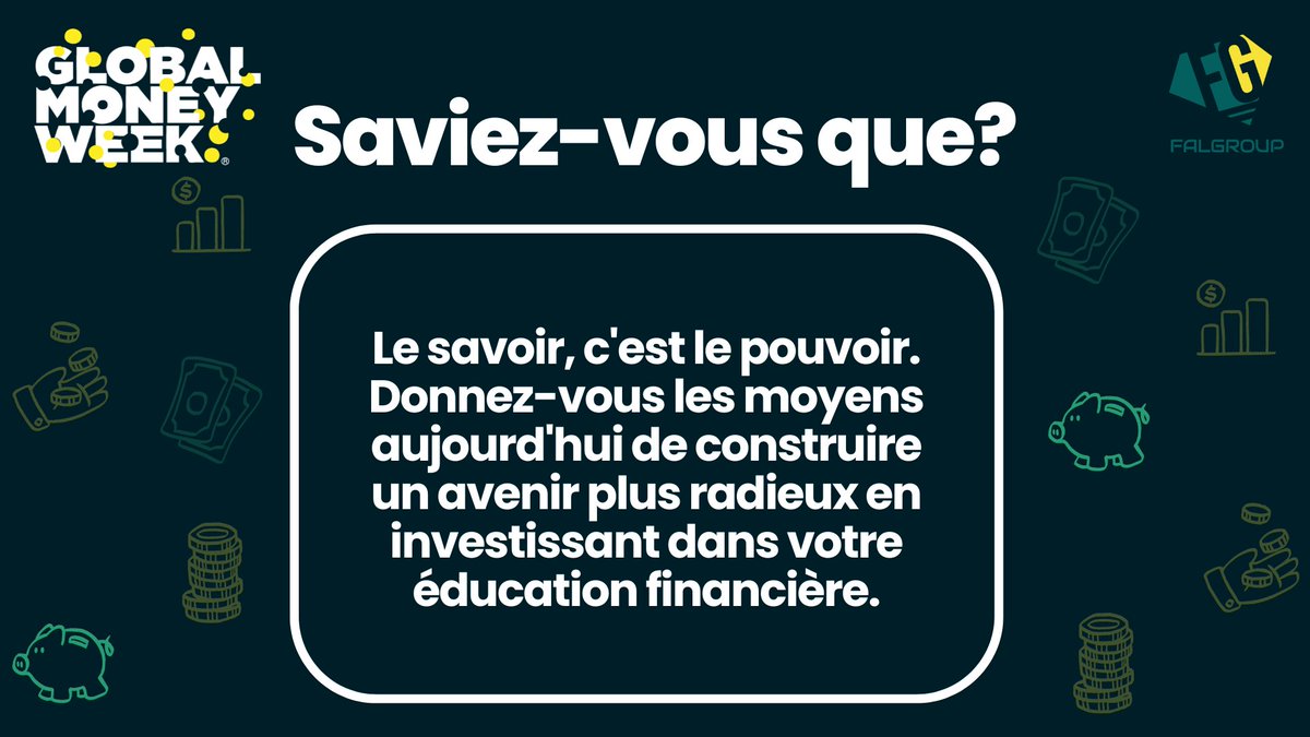 FalFalgroup's tweet photo. 💡Prenez le contrôle de votre avenir financier grâce à l'éducation financière ! 
💼 À travers l'apprentissage, nous pouvons construire des ponts vers un avenir plus prospère.
#globalmoneyweek2024
#GMW2024 https://t.co/rW02rS78v7
