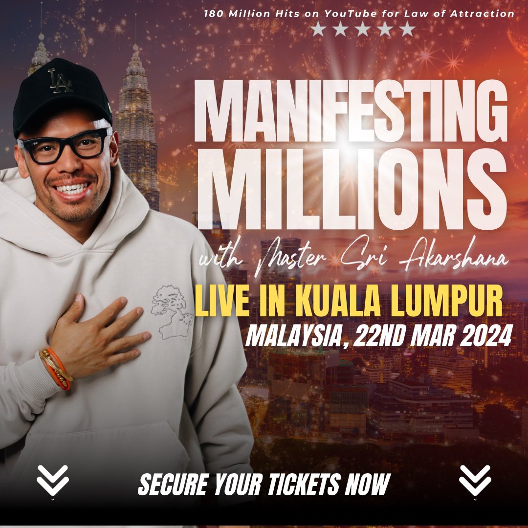 🇲🇾MALAYSIA, It’s Time to Manifest Millions! 🌟

Kuala Lumpur! I’m thrilled to share that I’m in your vibrant city, and while I’m here I thought to meet you! 

So I’m inviting YOU to join me for an exclusive live event ❤️

🔮 Manifesting Millions Live Event 
📅 Date: 22nd March