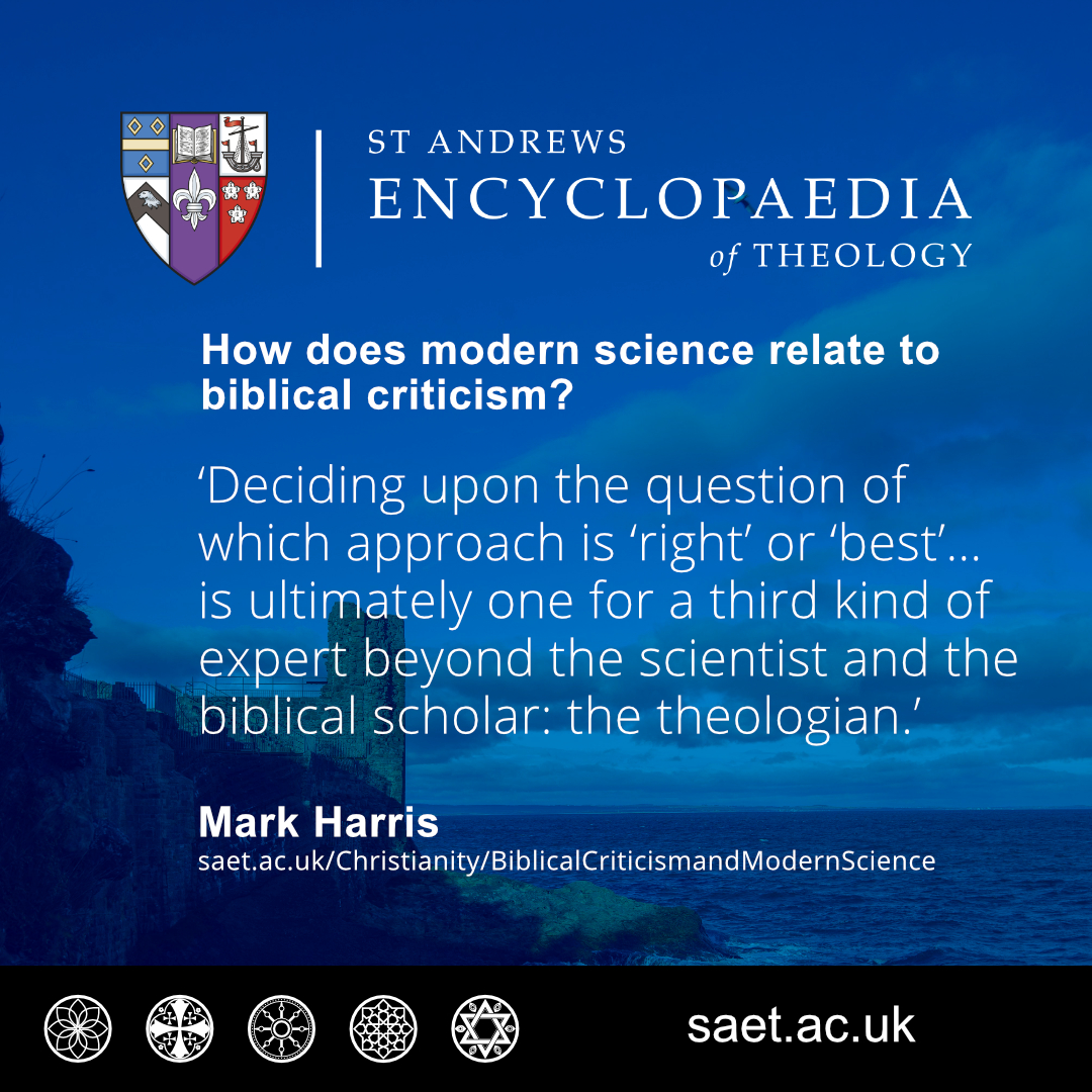 How does modern science relate to biblical criticism? Read Mark Harris’ article: Biblical Criticism and Modern Science - saet.ac.uk/Christianity/B…. Join our mailing list. Email selby-sympa@st-andrews.ac.uk, and put 'subscribe saet-info' in the subject line.