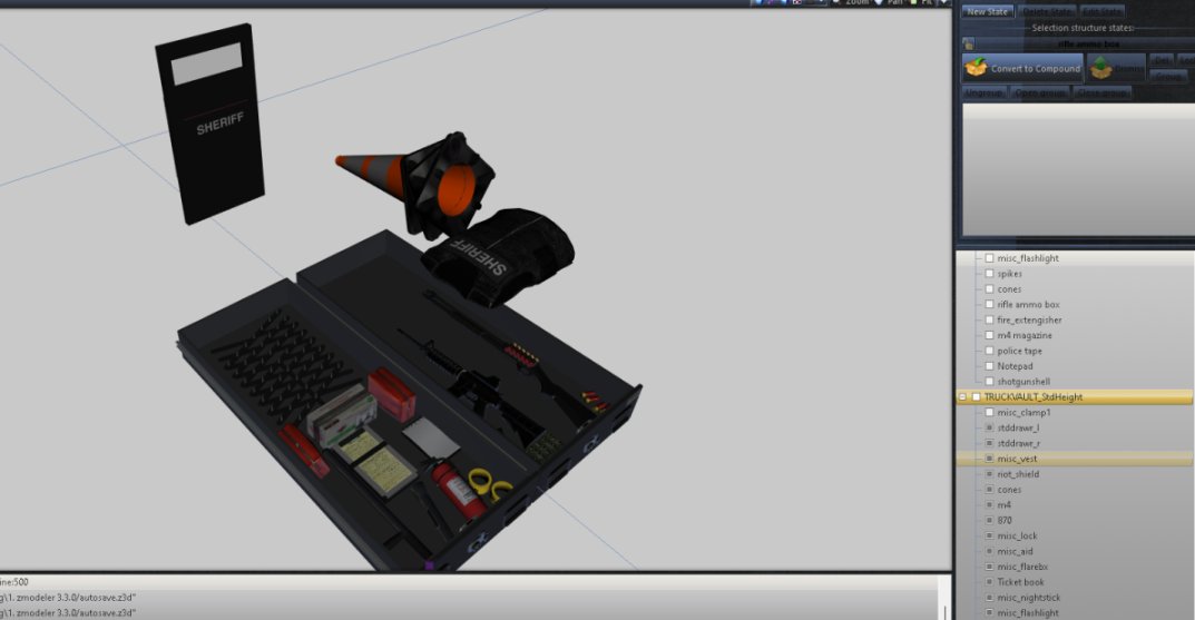 socalthero's tweet image. OCRP BCSO building will start pretty soon (Probably this weekend). Been focused on re texturing multiple parts to fit onto one texture image instead of multiples to better optimize vehicles for the server. Example being All the gear in the back uses 3 total textures