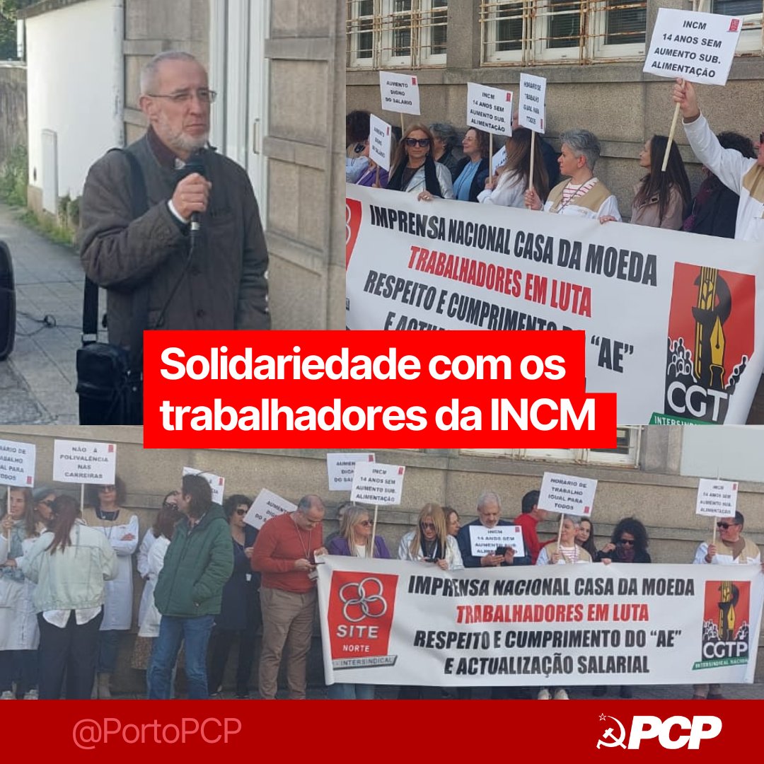 O @PortoPCP manifestou hoje solidariedade com os trabalhadores da INCM que se concentraram em frente às instalações do Porto exigindo respostas da administração às suas reivindicações. Tal como antes das eleições, também depois das eleições o PCP está com os trabalhadores!