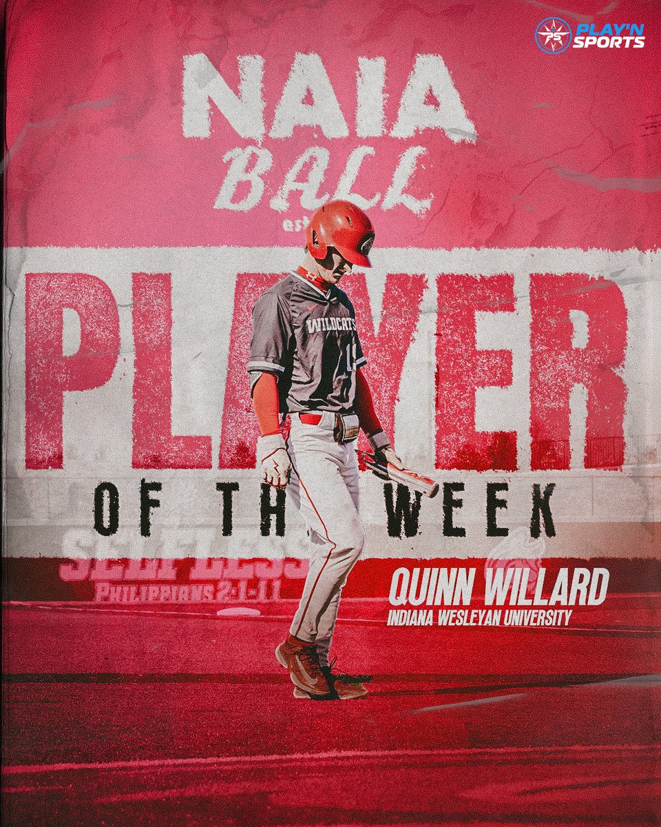 The NAIA Ball Player of the Week sponsored by
@playnsportsplus is Indiana Wesleyan's Quinn Williard!

Willard had himself a week going 12-24. Among those 12 hits were 2 doubles, 3 triples, and 3 home runs!

Full line: 12-24, 16 RBIs, 2 2Bs, 3 3Bs, 3 HRs, 10 R, 4 SB
#NAIABall