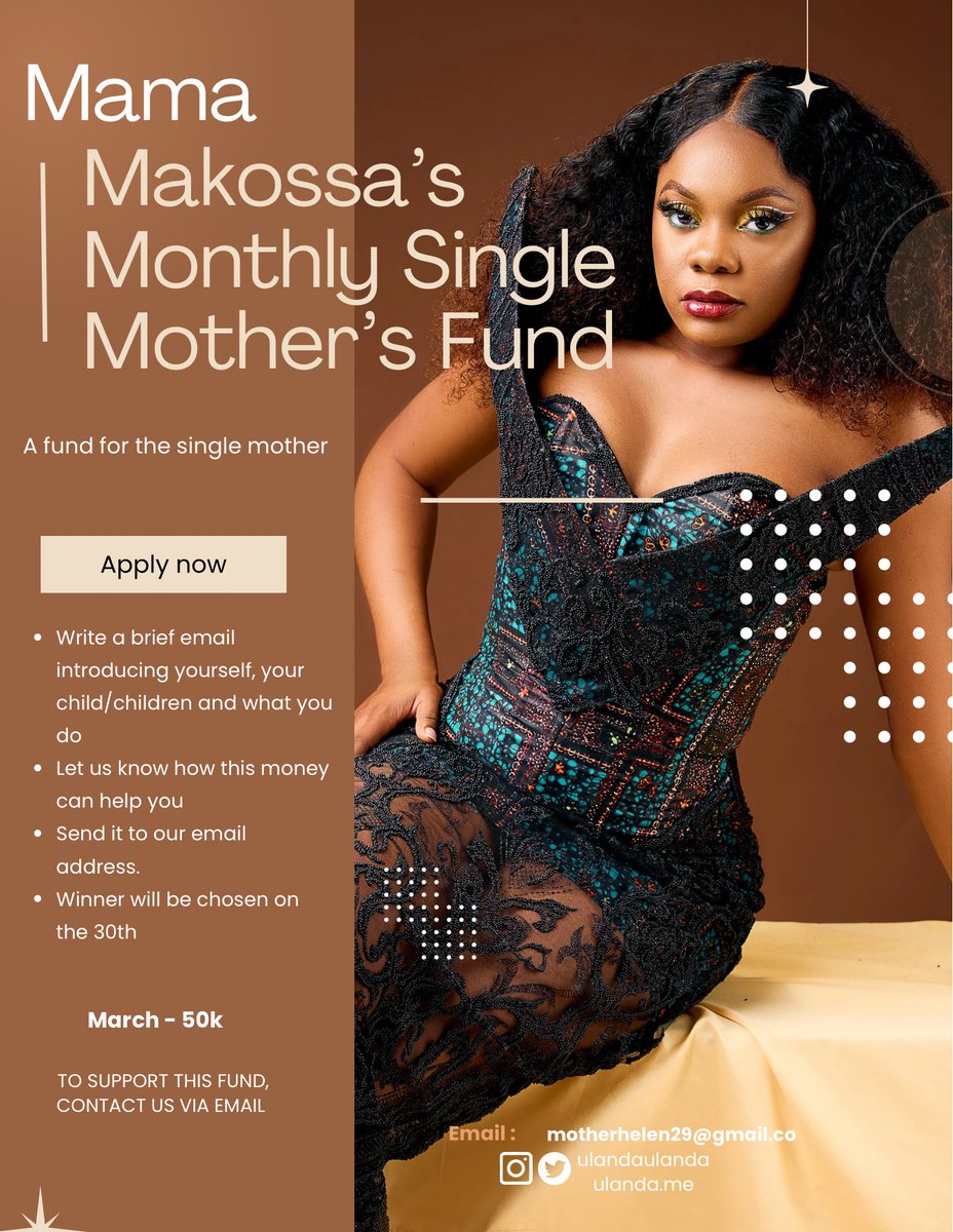 Hello everyone, Our second monthly fund is the single mother’s fund. Another cause after my heart. Please follow the simple instructions on the flyer and Tag any single mothers you know. Winner announced on the 31st every month. 🤎🎶 #monmari #Mamamakossa
