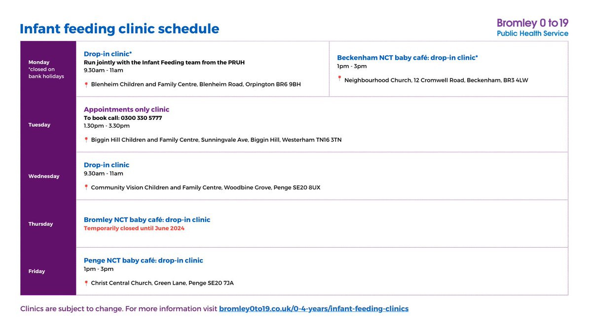 🍼 Looking for support with infant feeding? Join us at our drop-in clinics for advice on breastfeeding, formula feeding, starting solids and more! Our friendly team is here to help with your feeding questions and concerns. Check out our timetable and stop by - we're here for you!