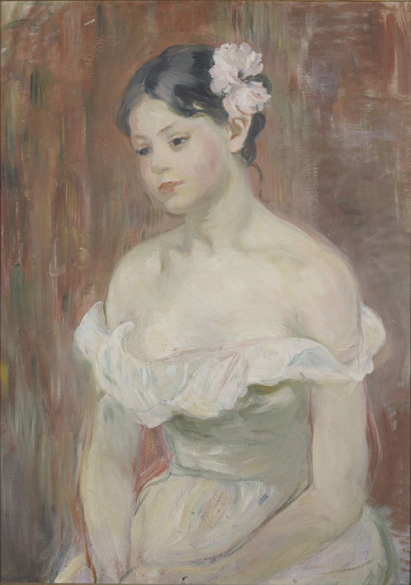 Berthe Morisot was the only female painter who took part in the first Impressionist exhibition in Nadar’s studio, in 1874. 

🏛 @PetitPalais_ 
Young Girl in a Low Cut Dress with a Flower in her Hair, Berthe Morisot