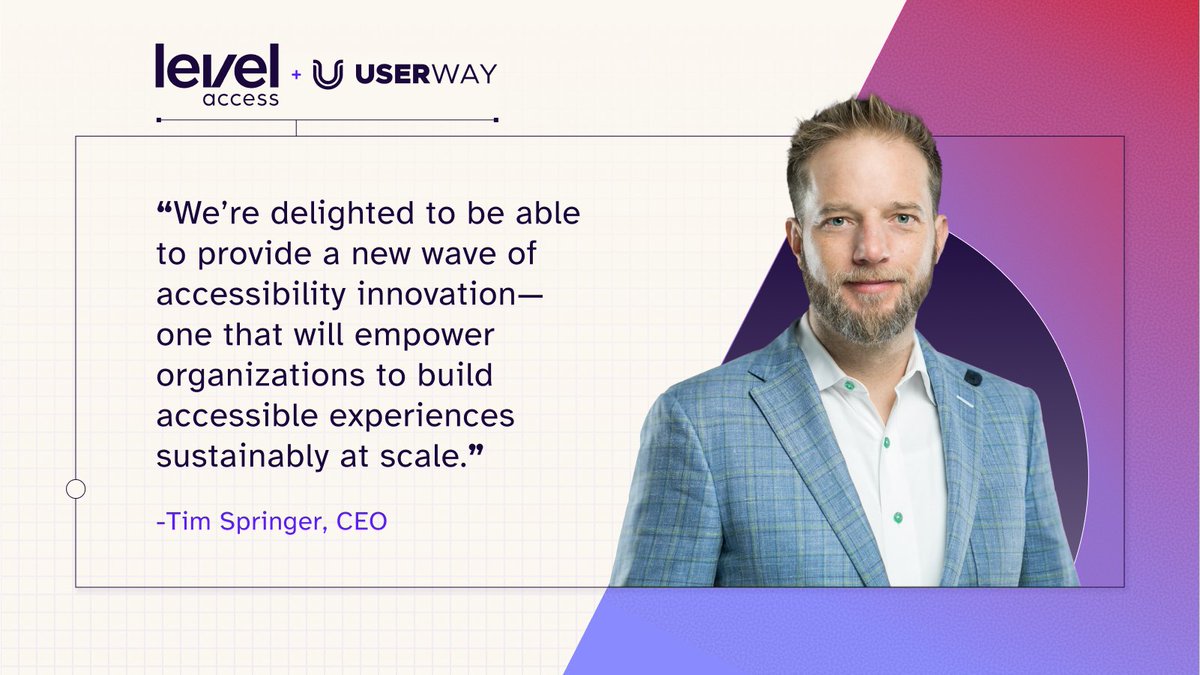 “By incorporating the market’s most advanced AI-powered automation into our solution set, we can equip organizations to make faster progress and a lasting impact.” Our CEO <a href="/Tim_LevelAccess/">Timothy Springer</a> reflects on our acquisition of <a href="/UserWayOrg/">UserWay</a> in this video. linkedin.com/feed/update/ur…