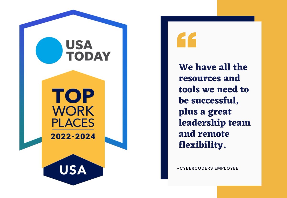 At CyberCoders, we prioritize a people-first culture, which is why we are honored to be recognized for the third consecutive year as a USA Top Workplace!

#cybercoders #ccsuccess #topworkplaces