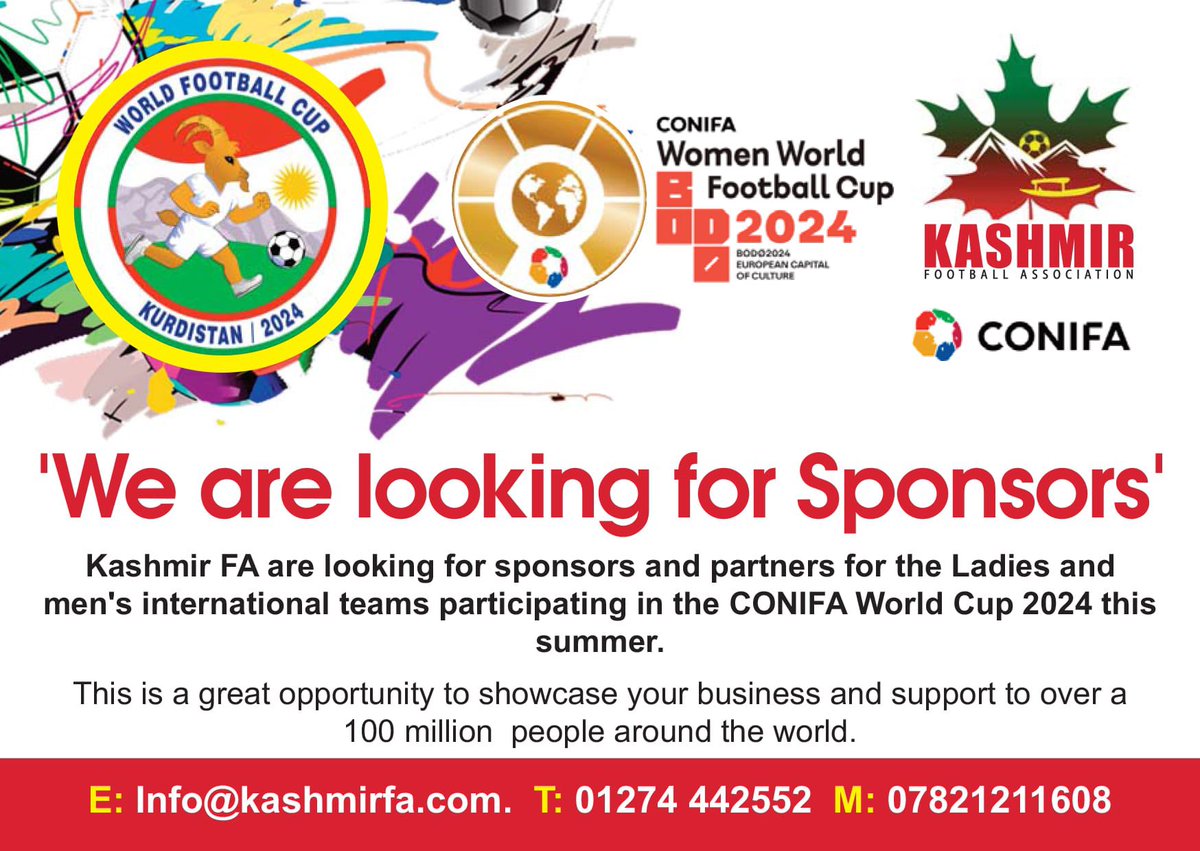 🤝 We are looking for Sponsors ahead of a massive summer for both the Mens and Women’s Conifa World Cup 2024. Details attached! #Conifa @CONIFAOfficial