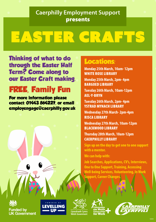 Join in on the activities happening at Bargoed Library throughout the Easter holidays. @BargoedLib