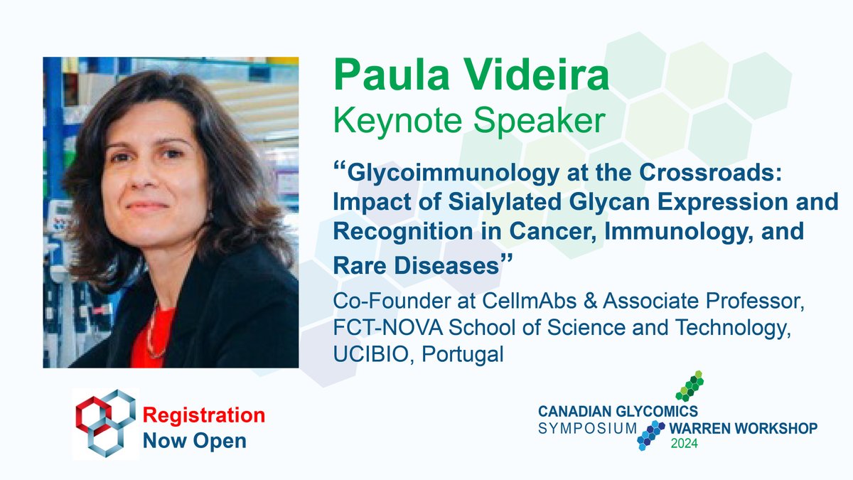 GlycoNet (@glyconet_nce) on Twitter photo We are excited that Dr. Paula Videira (<a href="/QuintelaVideira/">Paula Videira</a>), Co-Founder at CellmAbs Associate Professor & Lead at FCT-NOVA School of Science and Technology will be a keynote speaker at #CGS2024
Early bird registration until April 26, 2024: symposium.canadianglycomics.ca We are excited that Dr. Paula Videira (<a href="/QuintelaVideira/">Paula Videira</a>), Co-Founder at CellmAbs Associate Professor & Lead at FCT-NOVA School of Science and Technology will be a keynote speaker at #CGS2024
Early bird registration until April 26, 2024: symposium.canadianglycomics.ca