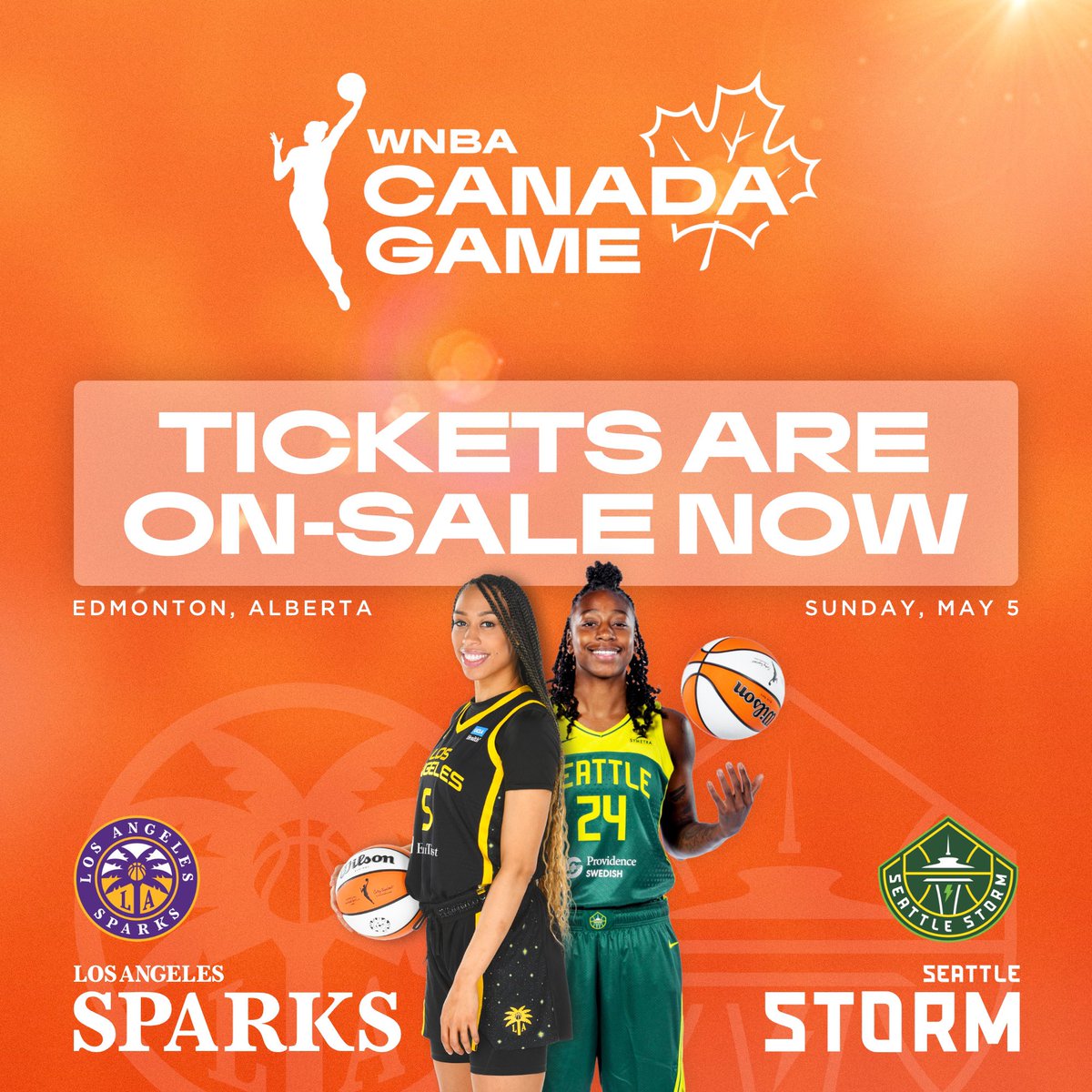 Hey Canada, we had to run it BACK! 🗣️ You don’t want to miss this preseason matchup as the @LASparks take on the @seattlestorm May 5th, in Edmonton, AB 🎟️ Purchase your tickets now: ticketmaster.ca/wnba-canada-ga…