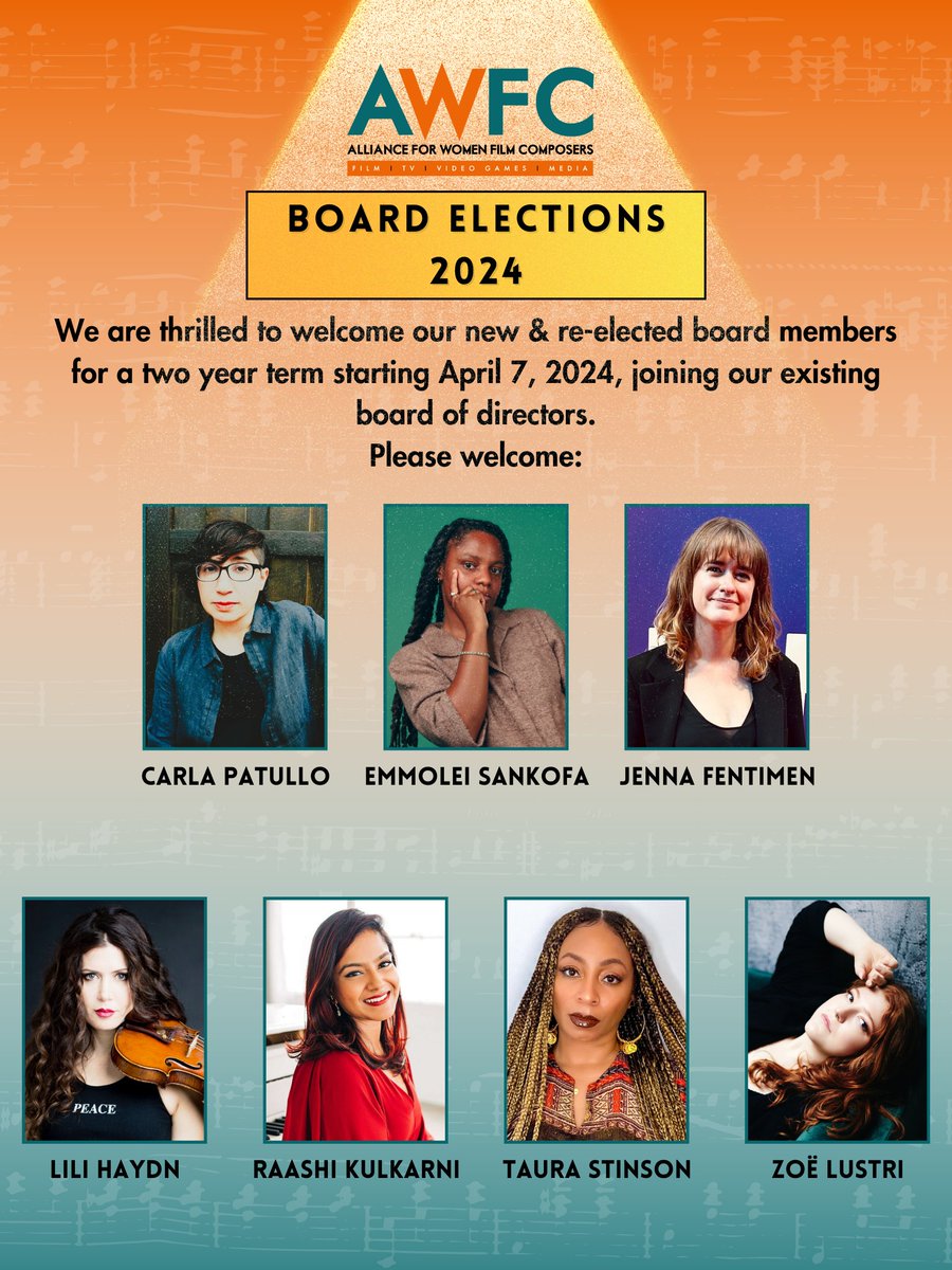 I've been elected to the Alliance for Women Film Composers board of directors! Excited to get busy and make waves with my existing and newly elected peers.