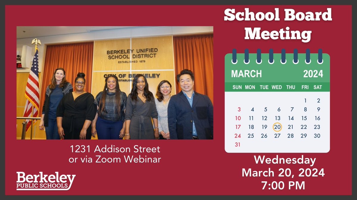 Please join us at the Wednesday, March 20 School Board meeting at 7:00 pm. This meeting will be held in person at 1231 Addison Street and may also be viewed on Zoom. Information about attending can be found here: bit.ly/3J04HW9