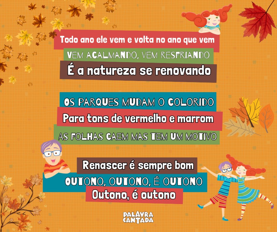 Uma nova estação começando hoje: Outono! 

A música "Vai e vem das estações" foi lançada no álbum "Bafafá" e quem canta o trecho do outono é nossa querida Mônica Salmaso!
Vamos cantar esse trechinho juntos?! 🍂