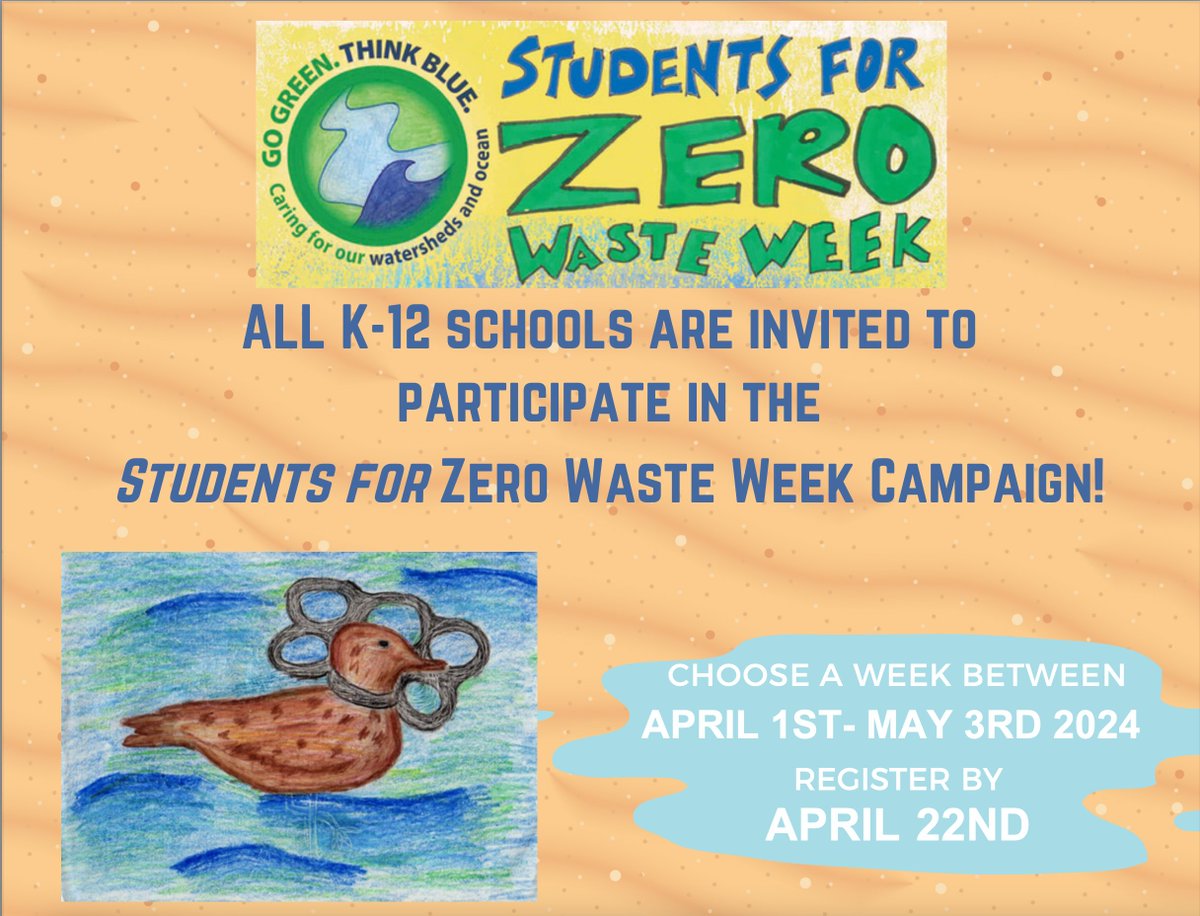 All K-12 schools are invited to join in the Students for Zero Waste Week campaign taking place between April 1 - May 3, 2024! Register for this year's campaign by April 22nd to participate. 

Learn more: sanctuaries.noaa.gov/education/ocea…
