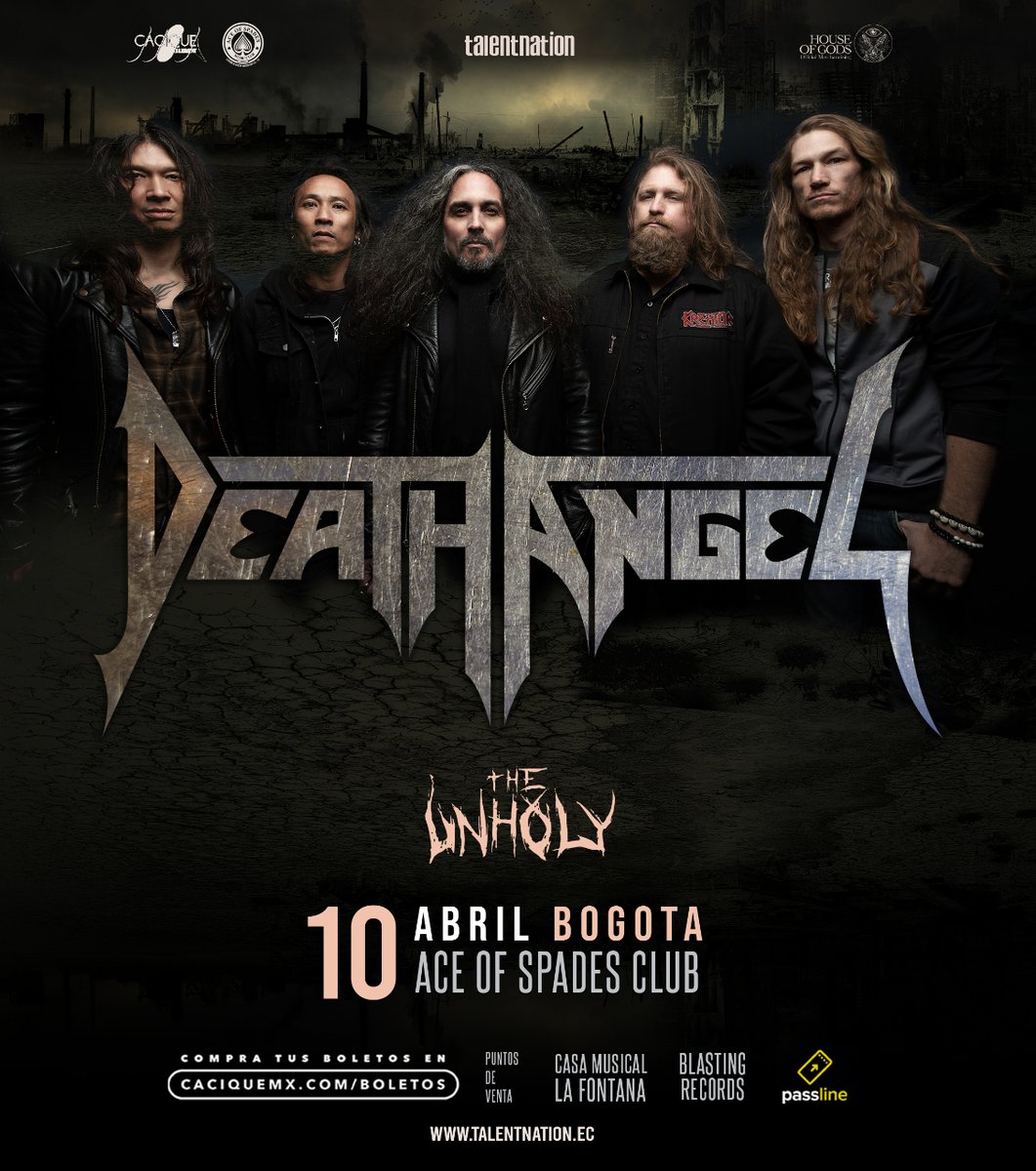 DEATH ANGEL en Bogotá • 10 de Abril • Ace of Spades Más información: go.caciquemx.com/DA-Bogota GENERAL: Preventa Regular: $120,000 pesos Día del Show: $160,000 pesos