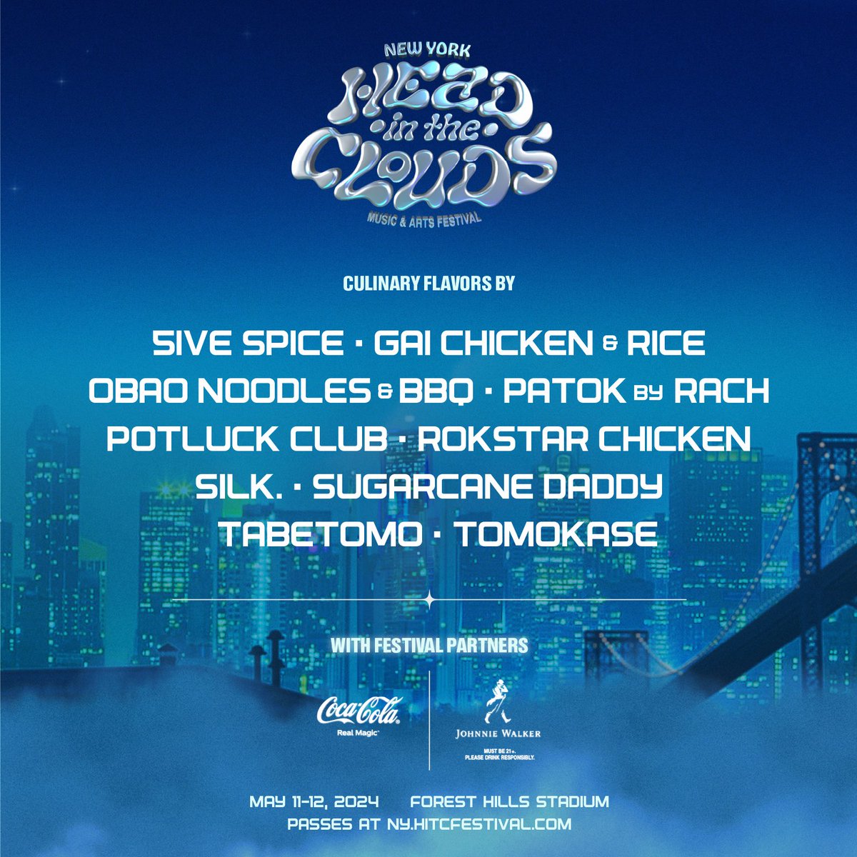 HEAD IN THE CLOUDS NY FOOD & BEVERAGE LINEUP! ❤️🍴 some of our favorite spots in NYC See you May 11 & 12 at Forest Hills Stadium ☁️ Single & 2-Day passes available now at ny.hitcfestival.com