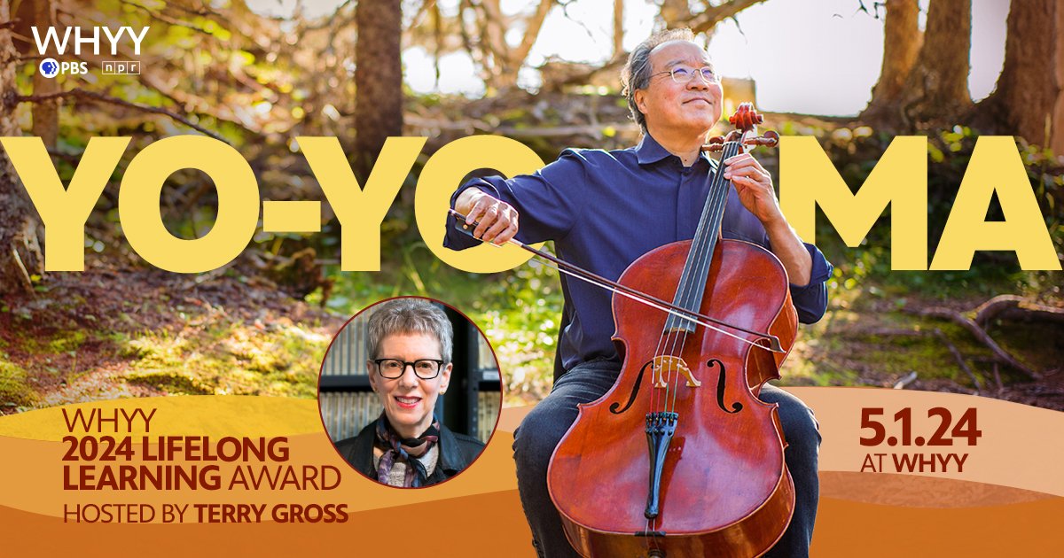 We're thrilled to announce that @YoYo_Ma will be honored with WHYY's 22nd Annual Lifelong Learning Award on May 1! He will be interviewed live by Terry Gross of @nprfreshair - attend in-person or virtually with pay-as-you-wish tickets: bit.ly/3TnKBKF