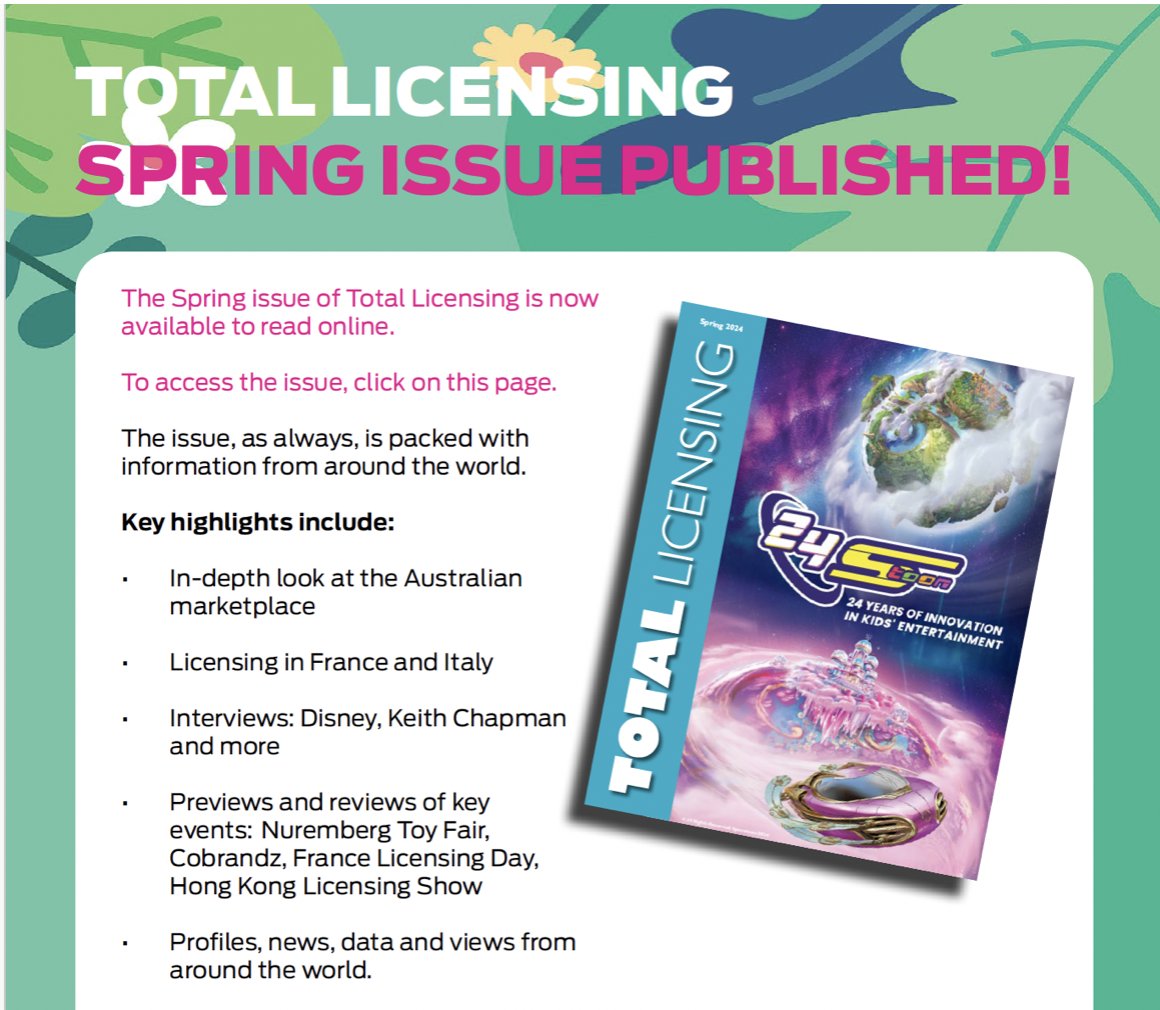 The Spring 🌸 issue of Total Licensing is now live! You can read it here, and pick it up first at MIPTV 😁 issuu.com/totallicensing…