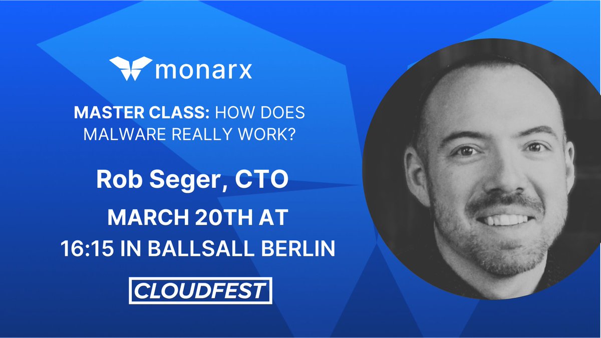 Master Class at @cloudfest How does #malware really work? Join CTO Rob Seger of @monarxsecurity on Wednesday at 16:45 to uncover the mystery of malware. #malware #cybersecurity #learning #masterclass #expert