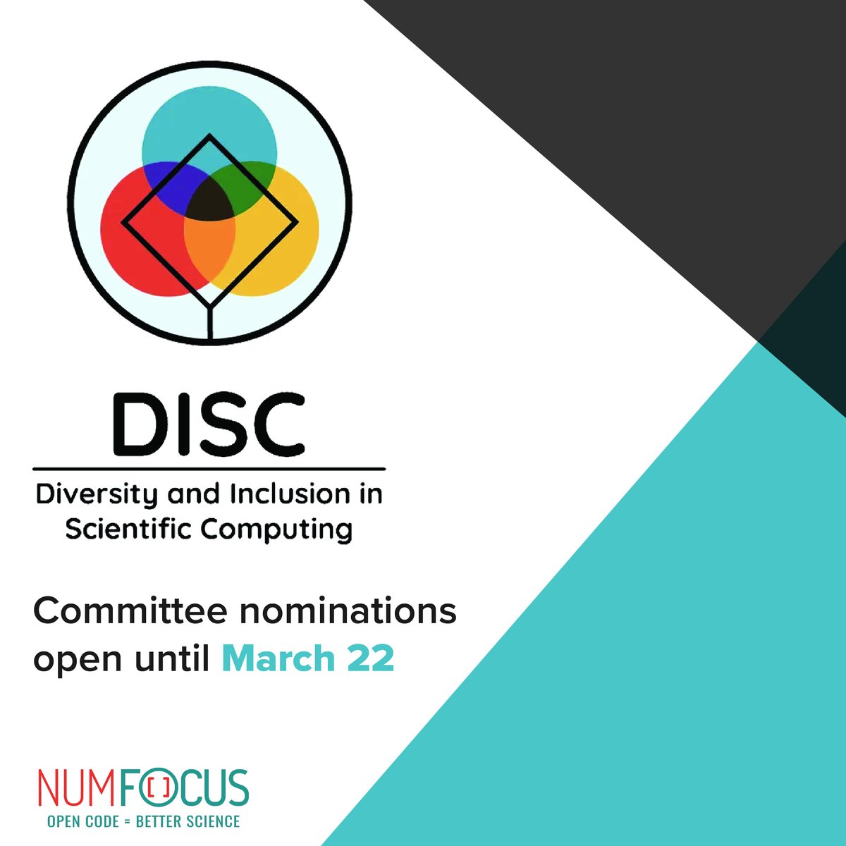 Only a few days left to nominate individuals for the DISC Committee!
Don't miss your chance to shape the future of diversity and inclusion in scientific computing. Nominate yourself or someone else by March 22.
Learn more and submit your nomination at hubs.la/Q02q7hzc0