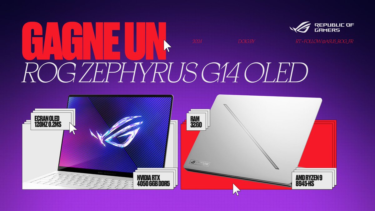 Encore une année aux côtés d'@ASUS_ROG_FR, ça fait 3 ans qu'ils me soutiennent 🥰 On vous a offert beaucoup de PC et ce n'est pas fini ! Cette fois, c'est un ROG Zephyrus G14 OLED avec un nouvel écran ! 💻 • Follow @Doigby & @ASUS_ROG_FR • RT et Like TAS 27/03 🗓 Publicité