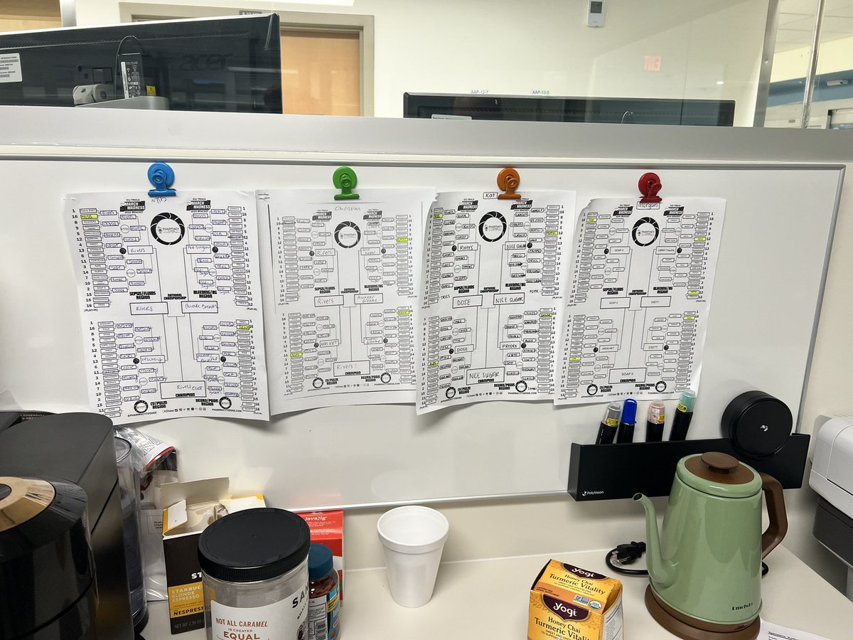 UK MICU has got our bracket on 💪🏼 betting a highly valuable Starbucks gift card for the winner ☕️ what’s better than a 🏀 and CC trial filled March? #PharmICU <a href="/PharmacyToDose/">Pharmacy To Dose: The Critical Care Podcast</a> <a href="/CKressinPharmD/">Christian Kressin</a> <a href="/mostinowsky_rx/">Morgan Michas, PharmD, BCCCP</a> <a href="/mtbastin/">Melissa Thompson Bastin, PharmD, PhD</a> <a href="/UKCritCarePharm/">UK ICU Pharmacy</a>