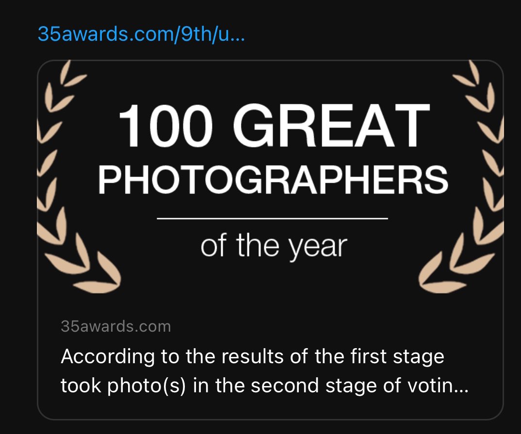 Beautiful news! It fills me with emotion and gratitude, we continue to be among the best photographs and photographers in the world.🎖️ PHOTOGRAPHERS #35AWARDS thanks for the choice and voting - 🙏🏼

35awards.com/9th/u/1312759/