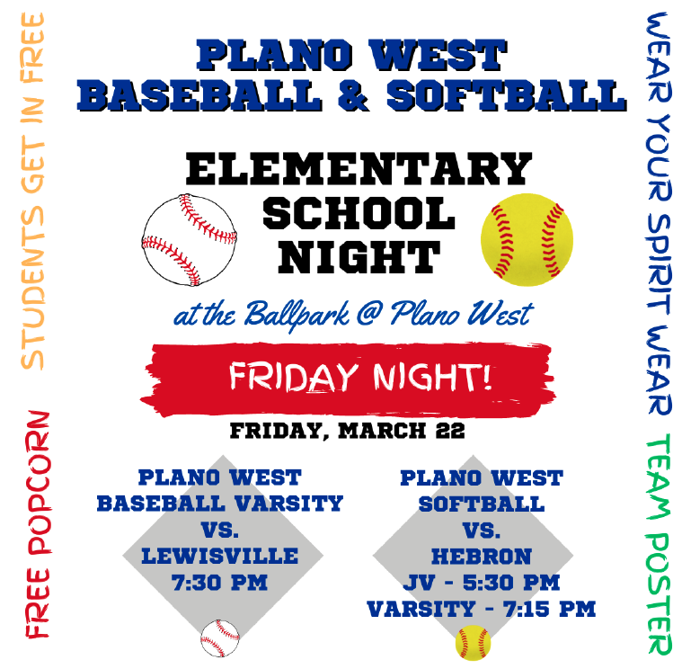 Friday Night - Come support Wolfpack Softball AND Baseball! Elementary School students get a free ticket to the games, popcorn, and fun extras. Don't forget to wear spirit wear from your school!