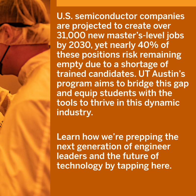 CockrellSchool's tweet photo. Horns up 🤘

We're excited to introduce a groundbreaking master's program in semiconductors, equipping students to be at the forefront of one of our time's most dynamic and impactful industries.

Swipe through to learn how @UTAustin engineers will change the world 🌎