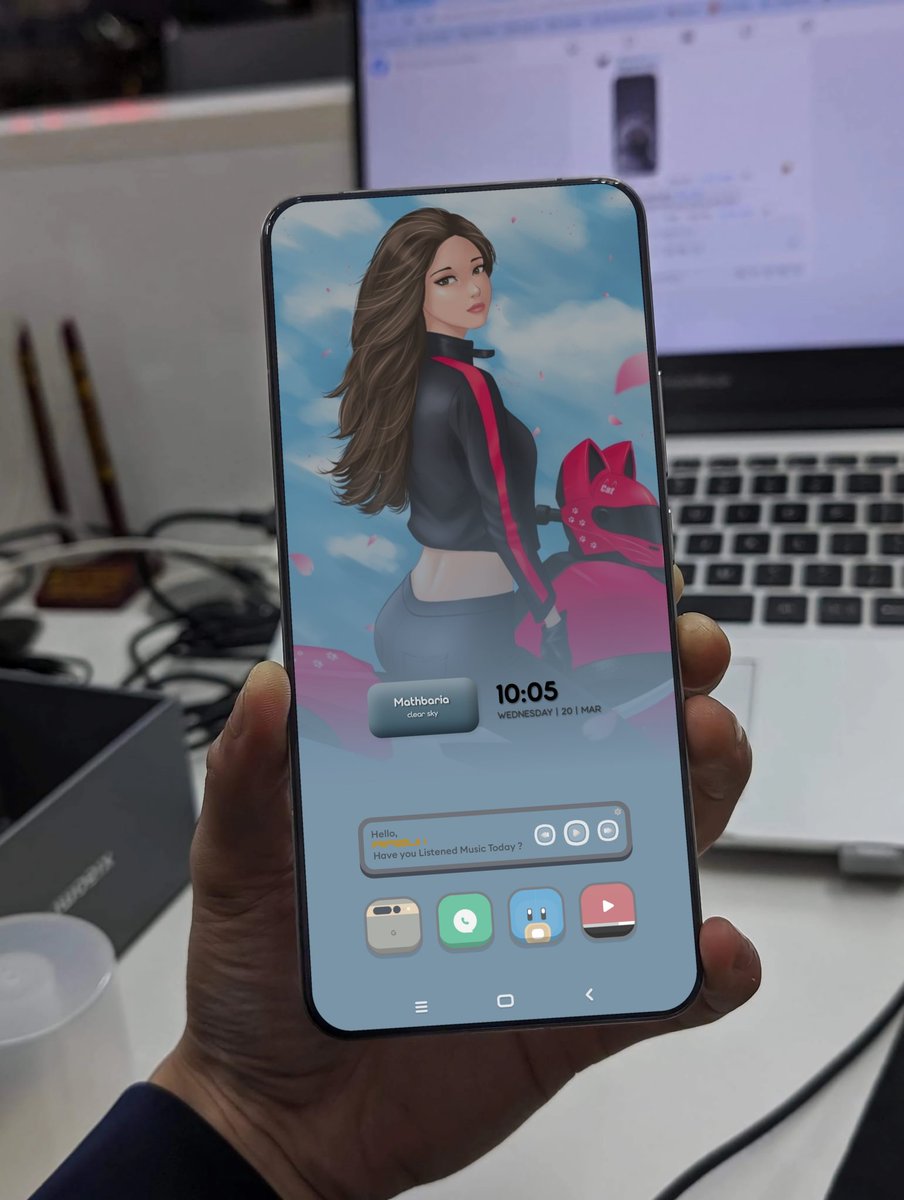 NirRazu's tweet photo. Biker Girl
#nova #homescreen
#widget @oxtfdsgn
#clockWidget @EduardoB5to
#wall by author https://t.co/o5KOnUJAOl