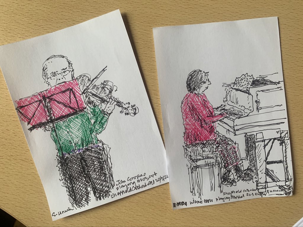 John Cooper and Linda Wareham gave a beautiful recital today @sheffcath. Our lunchtime series has been so popular that one of our attendants was inspired to produce artwork 🖼️ 🎶