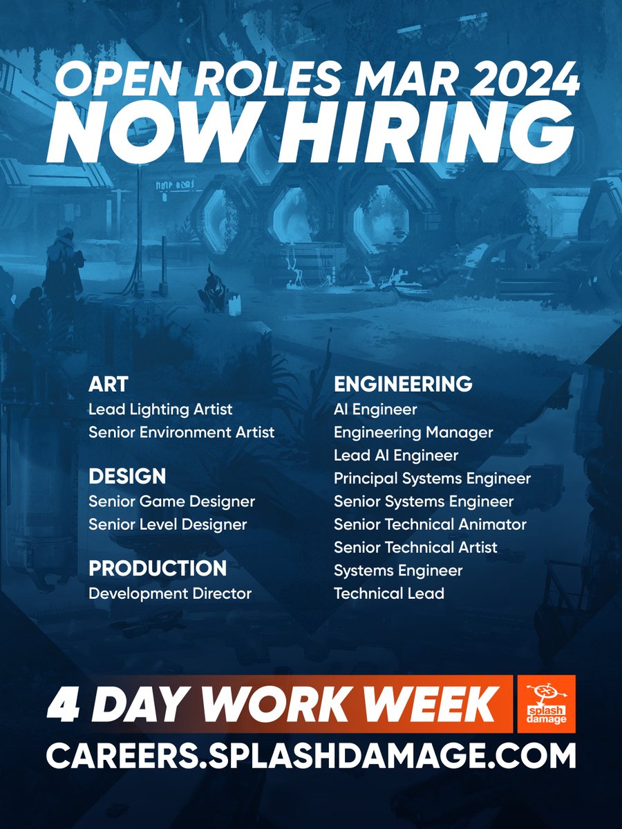 splashdamage's tweet photo. We're hard at work on two of the most exciting projects in our 20-year history.

Want to join us, and make your mark?

https://t.co/pXAp340DHi https://t.co/Q4TWUp1tSw