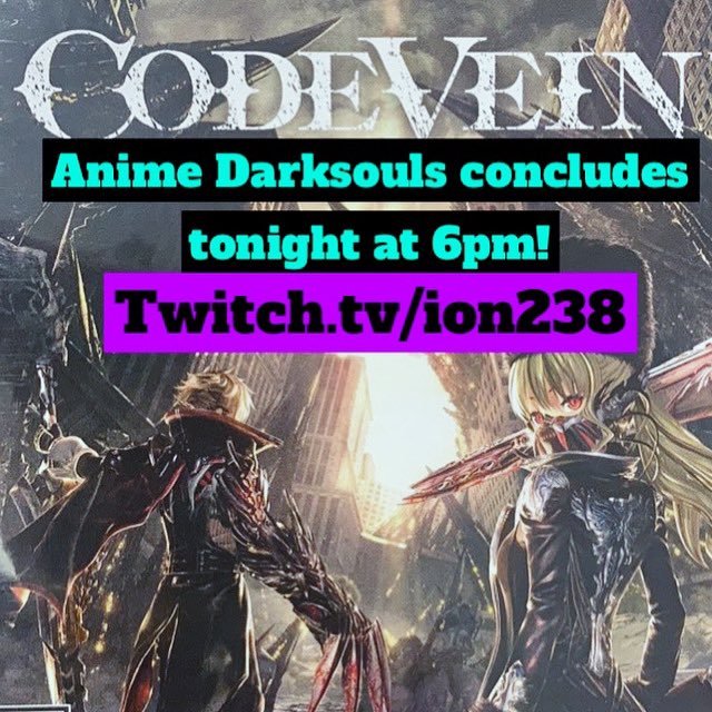 Ion238's tweet photo. Attempting to complete #codevein tonight! Come hang out on https://t.co/4OZyghIIFv at 6pm! 

#codeveingame #anime #vampires #darksouls #gaming #streaming #twitch #twitchstreamer #twitchaffiliate https://t.co/gWRHeqjxTC