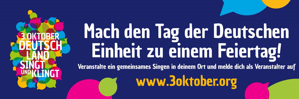 #SAVETHEDATE Auch im Jahr 2024 lädt die Initiative „3. Oktober - #DeutschlandSingtUndKlingt“ am Tag der Deutschen Einhalt zum gemeinsamen Singen und Musizieren ein. Ihr wollt euch beteiligen und evtl. selbst etwas organisieren? Einfach anmelden auf 3oktober.org. #DMR
