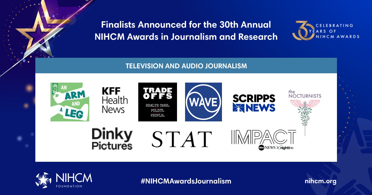 NIHCMfoundation's tweet photo. Great work by the 2024 NIHCM Television &amp; Audio Journalism Award Finalists! https://t.co/zeSgtAi1q7
#NIHCMAwardsJournalism 

@armandalegshow @KFFHealthNews @danweissmann @EmilyPisacreta @tradeoffspod @dmgorenstein @statnews @NhParrella @bobjherman @TaraBannow https://t.co/ryDSamhu6h