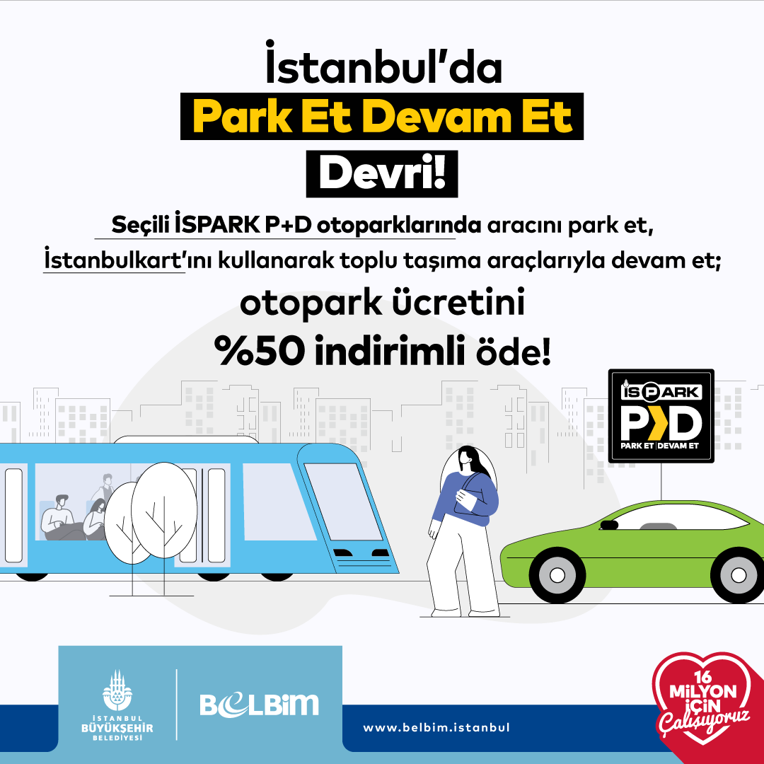 🚘 Park Et Devam Et Otoparklarında İndirimli Ulaşım Devri! İstanbul’daki trafik sıkışıklığını azaltmak, sürdürülebilir ulaşımı desteklemek ve özel araçlı seyahatleri azaltmak için uygulamaya geçirdiğimiz Park Et Devam Et sistemi yaygınlaşıyor. Seçili İSPARK P+D otoparklarına…