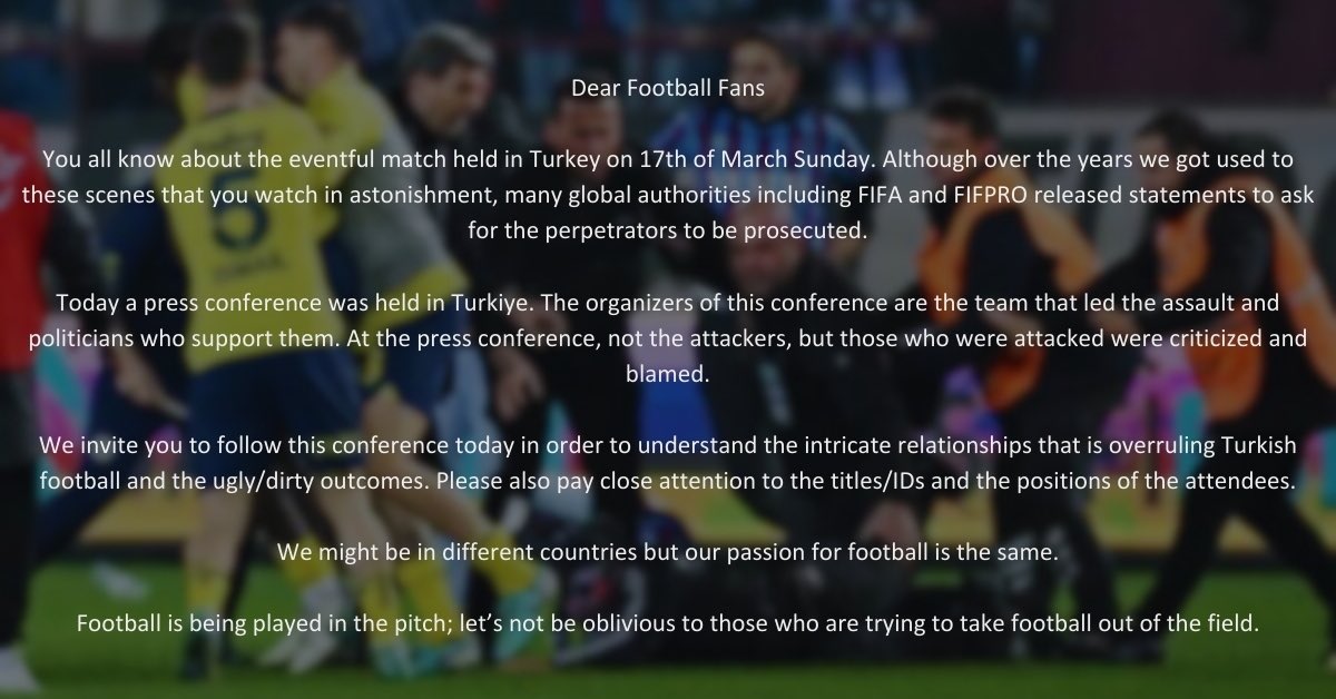 Fenerbahçe derdini Türkiye'de anlatamıyor. Artık dünyaya anlatmalıyız.  <a href="/FIFAcom/">FIFA</a> <a href="/UEFA/">UEFA</a> <a href="/UEFAcom/">UEFA.com</a> <a href="/FIFPRO/">FIFPRO</a> <a href="/fifamedia/">FIFA Media</a> <a href="/CNN/">CNN</a> <a href="/BILD/">BILD</a> <a href="/Reuters/">Reuters</a> <a href="/marca/">MARCA</a> <a href="/business/">Bloomberg</a> <a href="/SkyNews/">Sky News</a> <a href="/SkyFootball/">Sky Sports Football</a> <a href="/NOSsport/">NOS Sport</a> <a href="/RMCsport/">RMC Sport</a> <a href="/lequipe/">L'Équipe</a> <a href="/GoalNews/">GOAL News</a> <a href="/Telegraph/">The Telegraph</a>