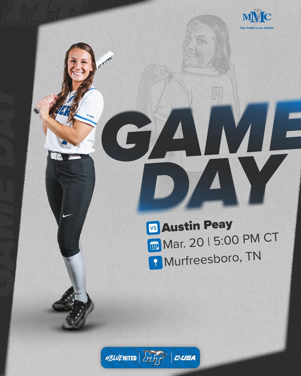 MT_Softball's tweet image. In-state matchup at home!

📍 Murfreesboro, Tenn.
⏰ 5 pm CT
📺 es.pn/498Ng0y
📊 bit.ly/4amcnxT
🎟️ bit.ly/3uTOWNn

#BLUEnited | ⚡️⬆️