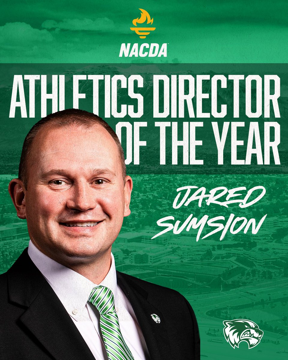 GoUVU's tweet photo. Utah Valley University's Director of Athletics, Dr. Jared Sumsion, has been named the Division I-AAA Athletics Director of the Year by the National Association of Collegiate Directors of Athletics (NACDA).

#GoUVU | #ValleyForged https://t.co/MFLLNGyT83
