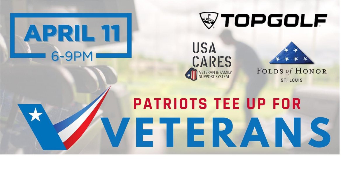 Hope to see you at Top Golf Chesterfield on April 11. For information and tickets go to stlouis.foldsofhonor.org, or text FOHVeterans to 44834 .