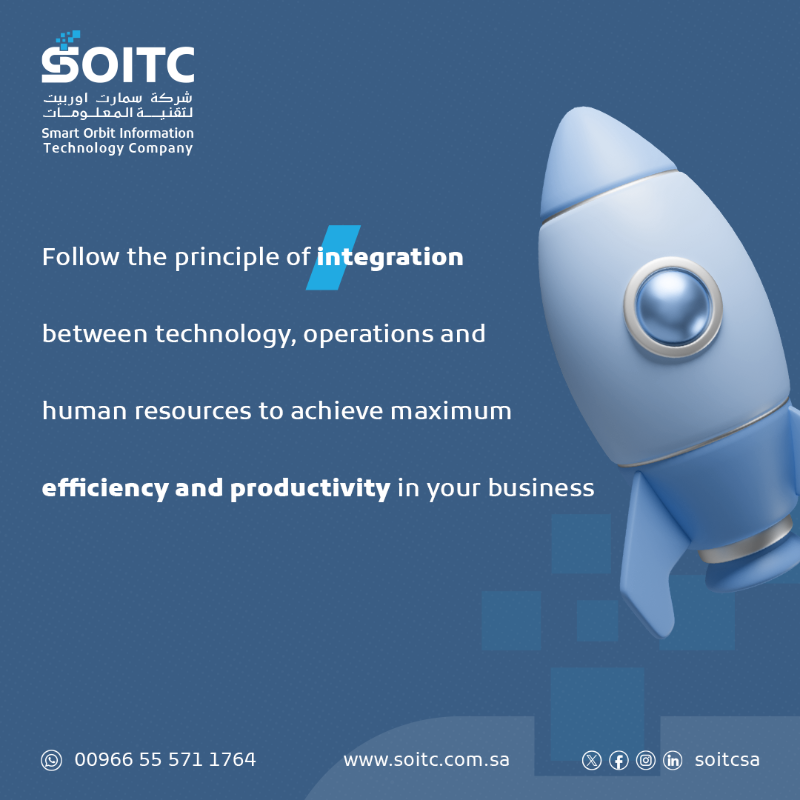 soitcsa's tweet photo. Follow the principle of integration between #technology, operations and human resources to achieve maximum efficiency and productivity in your business.

Connect us. And request a free consultation

📱055571176
📷info@soitc.com.sa

#سمارت_اروبيت #soitc #smart_orbit  #IT #سويتك